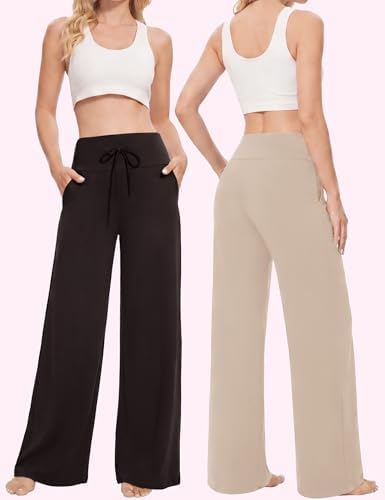 Showitty Wide Leg Pants for Women with Pockets, High Waist Yoga Lounge