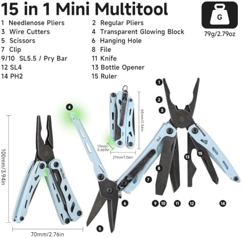 NexTool Mini Flagship F12 Keychain Multitool, Fifth Pocket Tools (Blue)