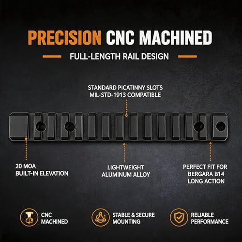 Lightweight Aluminum Picatinny Rail Base for Bergara B14 Long Action - 20 MOA for Enhanced Long-Range Precision and Durability