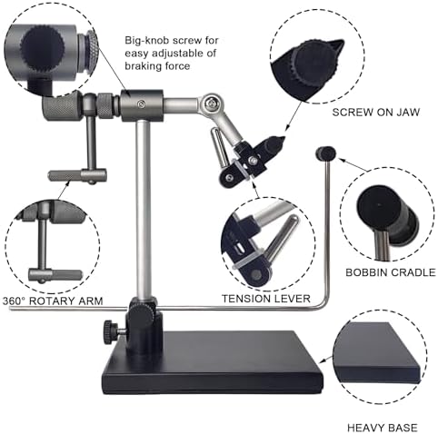 EUPHENG New Upgrade N075 Madison True Rotary Vise with Two Ball Bearings Inside More Smooth Fly Tying Vise with 360 Degree Rotation Easy Adjustment of Rotation Resistance 26 to 4/0 Hook Sizes