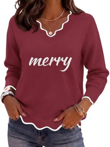 Zeagoo Women's 2026 Fall V Neck Sweater Long Sleeve Lightweight Knit Tops