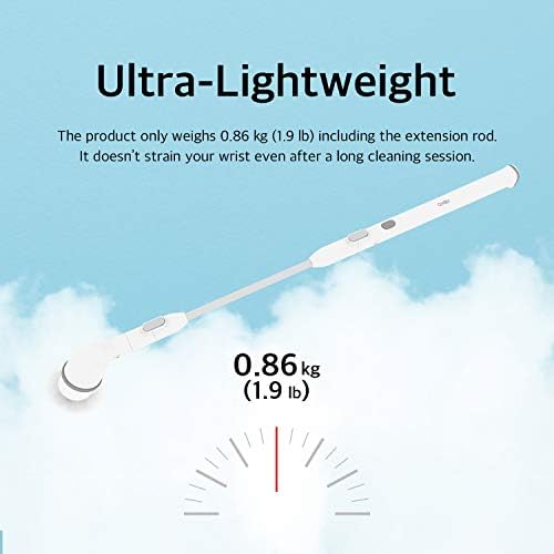 ABKO Electric Spin Scrubber Cordless Lightweight Cleaning Replaceable Brush Head Adjustable Extension Rod for Tile Bathtub Floor Bathroom Kitchen BC01