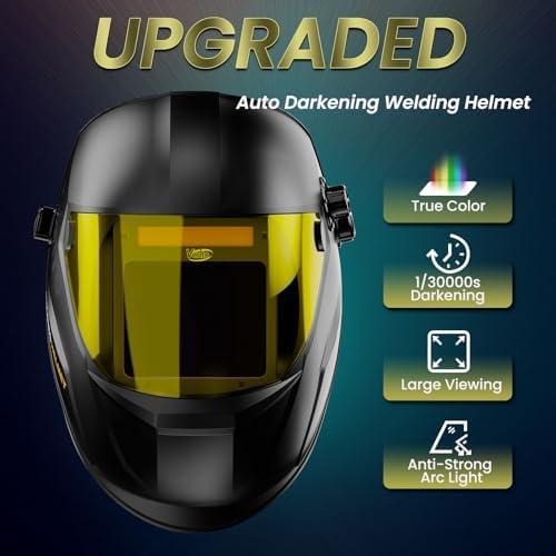 Welding Helmet Auto Darkening Welding Hood 1/1/1/1 Optical Clarity,Large Viewing Screen,True Color Solar Powered,4 Arc Sensor Wide Shade 4/5-9/9-13 Welding Mask with for TIG MIG ARC