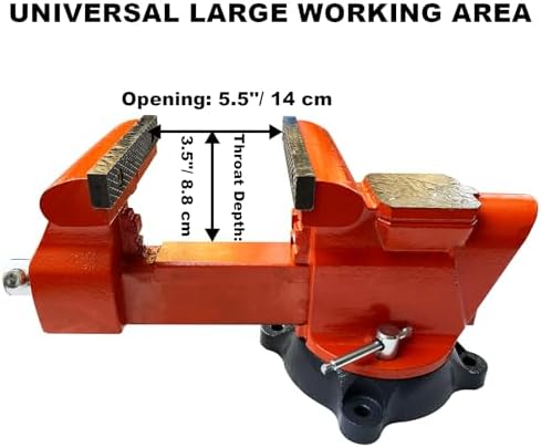 Bench Vise 6 Inch Jaw Width 5.5 Inch Jaw Opening Home Vise - Secure Grip with 360° Swivel Base Home Vise Rotation Base - Assembled with a Combination of Heavy Duty Cast Iron and Steel - Orange