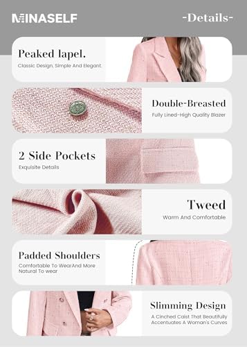 Mina Self 2026 Women's Fall Tweed Blazer Plaid Jacket Business Casual Coat