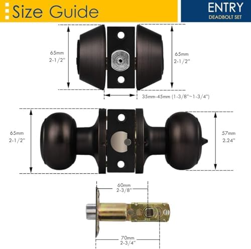 4 Pack Keyed Alike Door Knob with Double Cylinder Deadbolt Lock Set, Oil Rubbed Bronze Door Lock Sets Exterior, Round Style Door Knob Deadbolt Combination Set