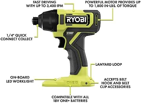 6 Power Tools Combo Kit Bundle with Buho Tool Bag, and Holster, 6 Ryobi Tools, 2 Batteries, Charger, and 40 Piece Drill Bit Set