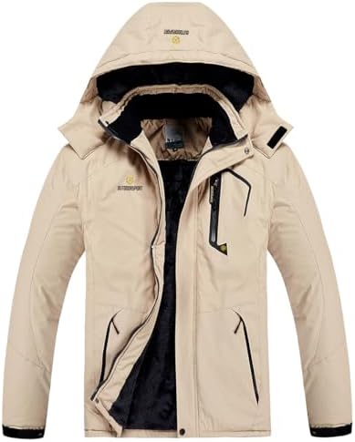 Men's Winter Ski Jacket Warm Fleece Waterproof Outdoor Mountain Hiking Windbreaker Hooded Snow Rain Coat