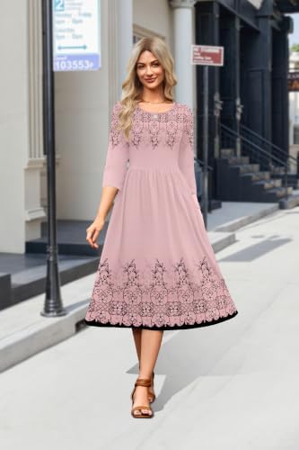 Zeagoo 3/4 Sleeve Women's Dress Casual Aline Summer Fall Midi Long Dresses