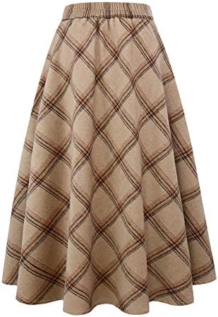 IDEALSANXUN Womens Plaid Wool Skirts Elastic Waist A-Line Pleated Tartan Long Skirts