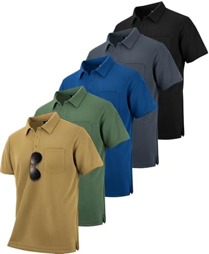 ZITY 5 Pack Polo Shirts for Men with Pocket Dry Quickly Short Sleeve Athletic Outdoor Work Collared Shirts