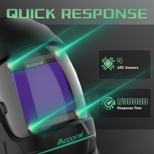 Large View Welding Helmet, 3.94 x 3.66 in, 4 Arc Sensors