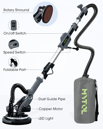MYTOL 7.2A Drywall Sander with Vacuum, LED, 6-Speed