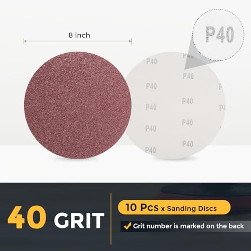 HARFINGTON 10 Pcs 8 Inch Sanding Discs 40 Grit Red Aluminum Oxide