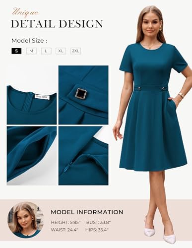 GRACE KARIN Women's 2026 Short Sleeve Church Work Midi Dresses with Pockets
