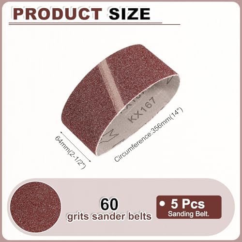 HARFINGTON 2-1/2 x 14 Inch Sanding Belts, 5 Pcs 60 Grits Aluminum Oxide Abrasive Belt Sander File Belt for Woodworking, Metal Polishing, Knife Sharpener