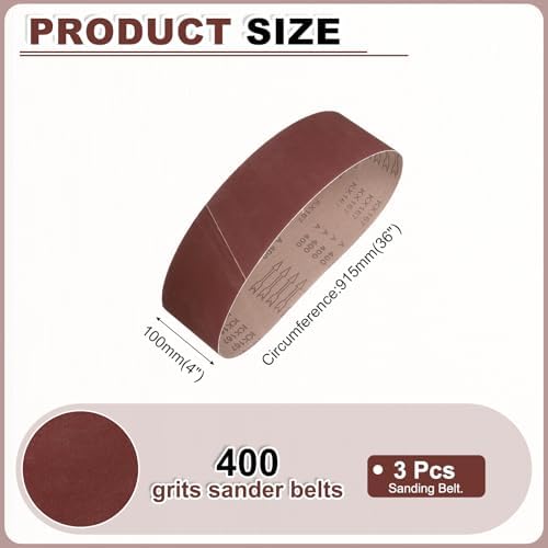 HARFINGTON 4 x 36 Inch Sanding Belts, 3 Pcs 400 Grits Aluminum Oxide