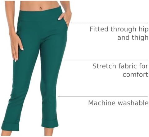 HDE Pull On Capri Pant for Women w/Pockets Elastic Waist Cropped Work Pant