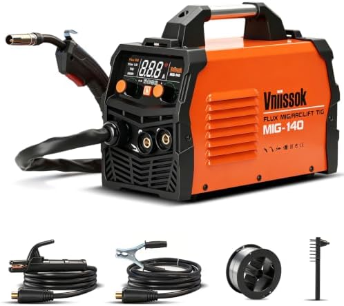 140A MIG Welder, Flux Core Welder Machine, Gasless MIG Welding Machine 3 in 1 IGBT Inverter Welder Portable Wire Feed Welder with LCD Display (140A Welder)