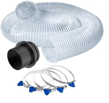 POWERTEC 4"x10' Flexible PVC Dust Collection Hose with Screw End Quick Coupler & 5pcs Stainless Steel Key Hose Clamps for Table Saw, Band Saw, Planer, Jointer & WoodShop Dust Collection System (70329)