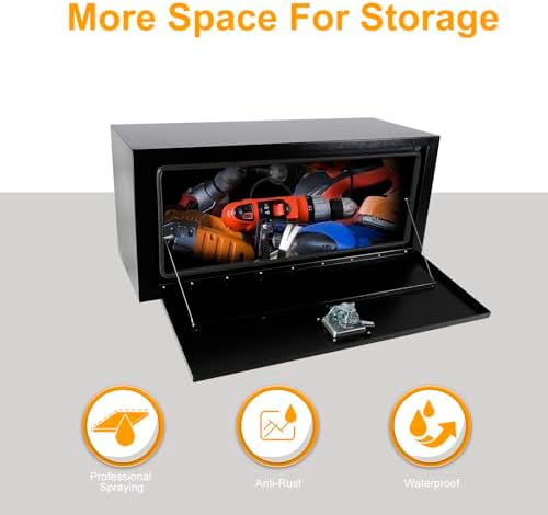 36 Inch Underbody Truck Box Steel Storage Tool Box,36 x 14 x 16 Tool Chest Organizer w/Lock and Keys For Pickup,Truck Bed, RV, Trailer,Heavy Duty Waterproof Black box