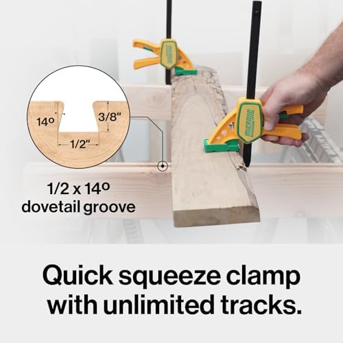 MICROJIG MatchFit Grr-rip Clamps, Dovetail, T-Track Compatible, for Woodworking Jigs, Sleds, Workbenches, Squeeze Action, DVC-625QCK2, 2-Pack, Yellow