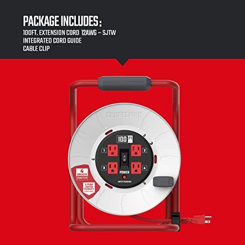 CRAFTSMAN 100 Ft. Contractor Retractable Cord Reel, 4 Outlets