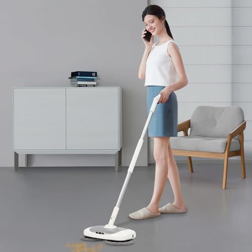Electric Spin Mop with Bucket,Cordless Electric Mop with LED Headlight and Water Spray, Electric Floor Cleaner with 4 Pack Mop Pads & 300ml Tank, for Floor Cleaning, Tile Floors