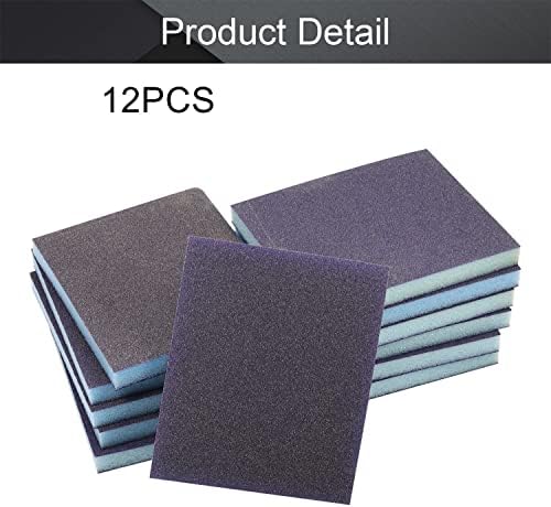Utoolmart Sanding Sponge Sanding Blocks, 120 Grit Wet Dry Sandpaper Sponge, Washable and Reusable Sand Sponge Kit, for Kitchen Cookware Cleaning and Rust Removal of Rusted Metal, Blue, 12 Pcs