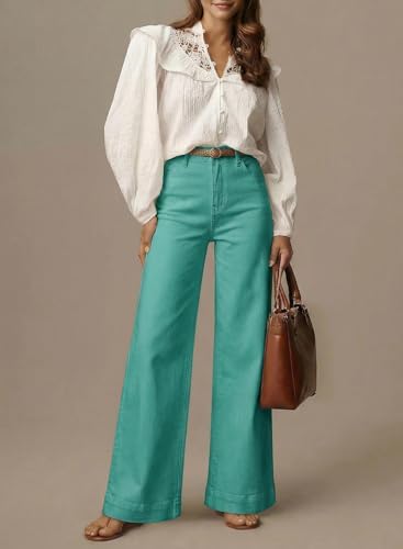 Dokotoo Women's Casual High Waisted Jeans Stretch Wide Leg Loose Denim Pant