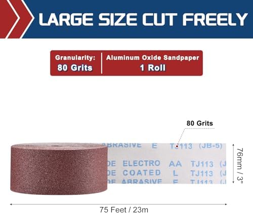 Sandpaper Roll 3Inch 75FT 80Grit Aluminum Oxide Emery Cloth Roll