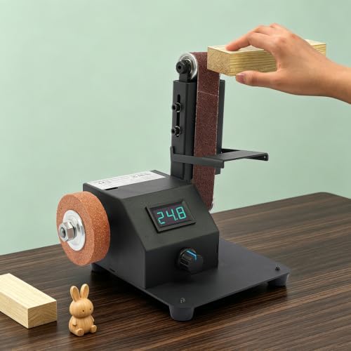 Sanding Machine, 350W Electric Bench Sander Disc Sander with 10 Abrasive Belts, Tabletop Random Orbital Sander Belt Sander for Woodworking, DIY, Metal, Stone Black 110V 0-8500r/min