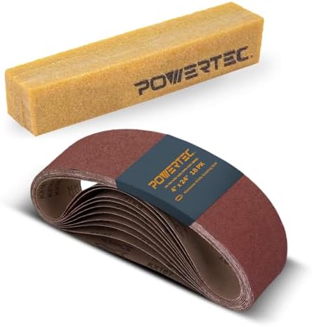 POWERTEC 4 x 24 Inch Sanding Belts & Abrasive Cleaning Stick, 18PK, 3 Each of 60/80/120/150/240/400 Grit, 4x24 Belt Sander Sanding Belts, Aluminum Oxide Sandpaper for Oscillating Belt Sander (110012)