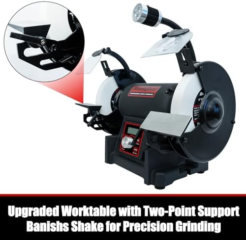 BUCKTOOL 8" 1HP VFD Variable Speed Bench Grinder,Wobble Free Wheels