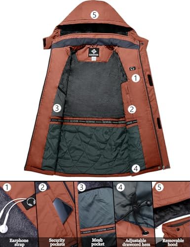 GEMYSE Men's Winter Ski Jacket Waterproof Snow Coat with Detachable Hood