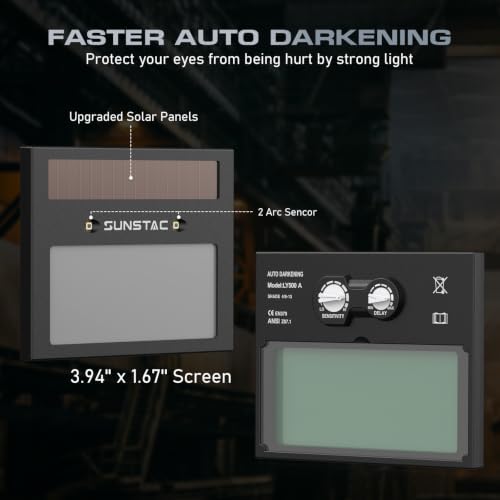 Sunstac Auto-Darkening Welding Helmet, Shade 4/9-13 with Light