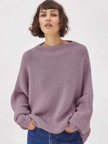 Womens Oversized Sweaters Loose Solid Casual Long Sleeve Mock Neck Knitted Jumper Tops