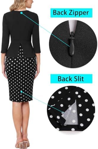VFSHOW Womens Work Business Office Front Zipper Peplum Church Sheath Dress