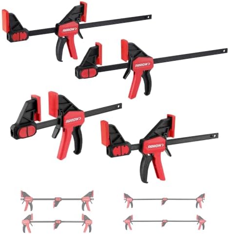 ARROW 4-Piece 6"(2) & 12"(2) Bar Clamps for Woodworking with 150LBS Force