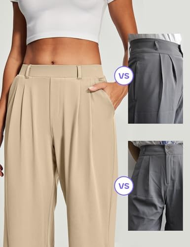 Heathyoga Womens Dress Pants Pull On Stretchy Work Pants Wide Leg Trousers