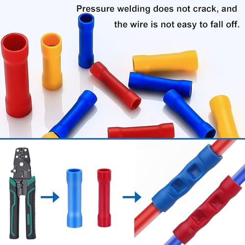 smseace 210PCS Wire Butt connectors with Crimping Tool 22-10AWG Butt Splice Connectors Insulated Electrical Straight Wire Terminal