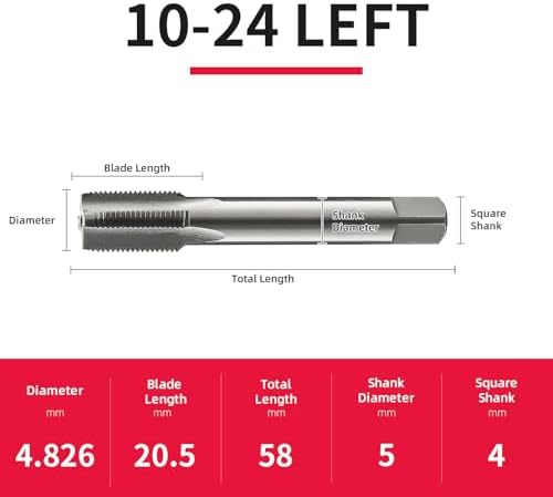 10-24 Left Hand Straight Flute Thread Tap Machine Tap HSS (High Speed Steel) Threading Tapping Repair Tools DRINYOUNG (10-24 Left)
