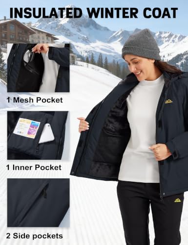 MAGCOMSEN Women's Winter Coats Waterproof Ski Snow Warm Fleece Lined Jacket