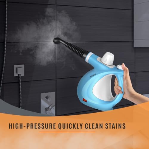Phueut Pressurized Handheld Multi-Surface Natural Steam Cleaner with 12 pcs Accessories, Multi-Purpose Steamer for Home Use, Steamer for Cleaning Floor, Upholstery, Grout and Car (Blue)