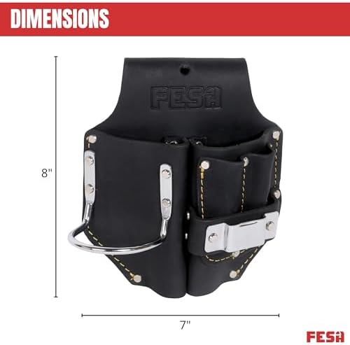 FESA Durable Leather Pliers Holster - Leather Double Plier Holder for Belt with Steel Hammer Holder, Tape Clip & 2 Carpenter's Pencil Pockets - Clip On Any Belt - Handcrafted