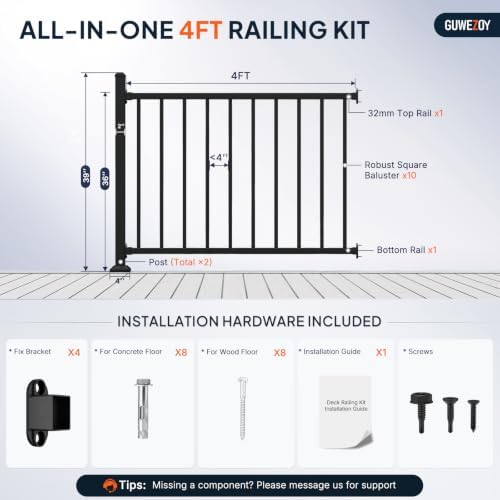 36in H x 4ft W Modular Aluminum Porch and Deck Railing Kit