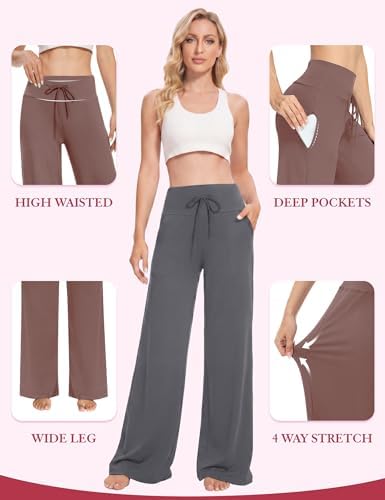 Showitty Wide Leg Pants for Women with Pockets, High Waist Yoga Lounge