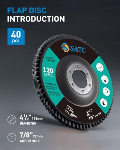 S SATC 4.5" x 7/8" Inch Flap Discs 40 Pack Grinding Wheels 120 Grit T29 Zirconia Flap Wheels for 4 1/2 Inch Angle Grinder Metal Stainless Steel