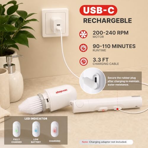 Shop-Vac Electric Spin Scrubber, 2-Speed Cordless Shower Scrubber, 5430576