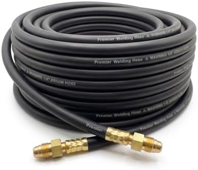 50 ft Argon Inert Gas Welding Hose – 5/8" UNF-18RH Fittings Both Ends – Flexible Rubber Flow Hose for Argon, CO2 and Helium MIG TIG Welding